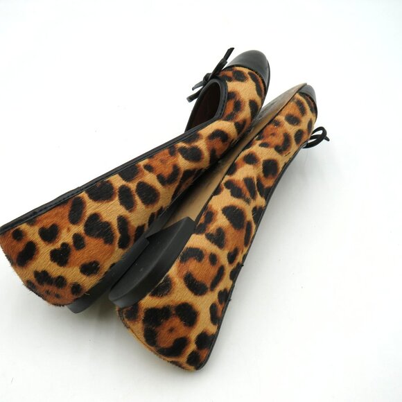 J.Crew Shoes Womens Size 7.5 Leopard Calf Hair Black Cap Toe Ballet Flats - Picture 5 of 8